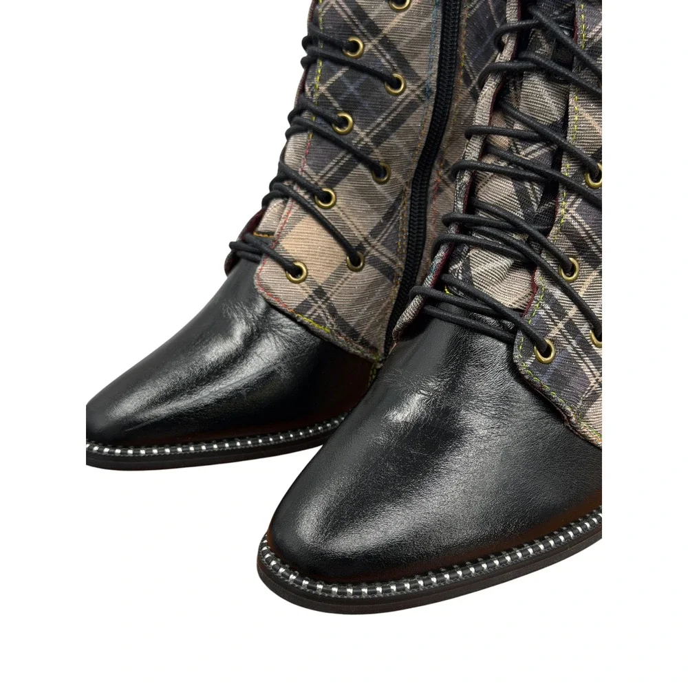 Spring Step L'Artiste Corlina Witchy Academic Boots Women SZ 38 Black Plaid Dark
